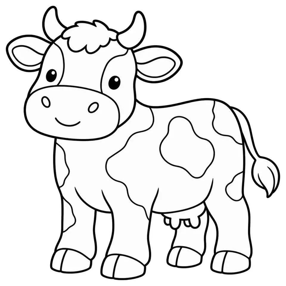 Coloriage de Vacher : dessin au trait noir à colorier