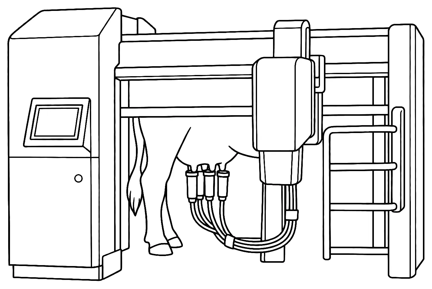 Coloriage de Robot de traite : dessin au trait noir à colorier