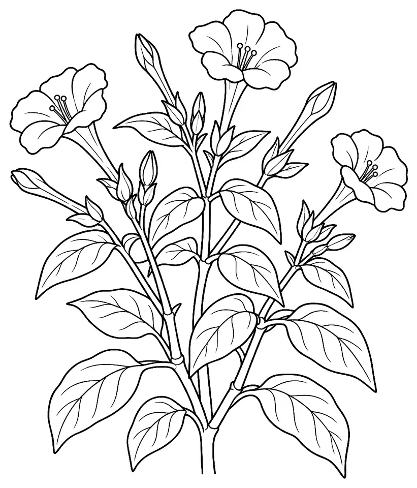 Coloriage de Belle-de-nuit : dessin au trait noir à colorier