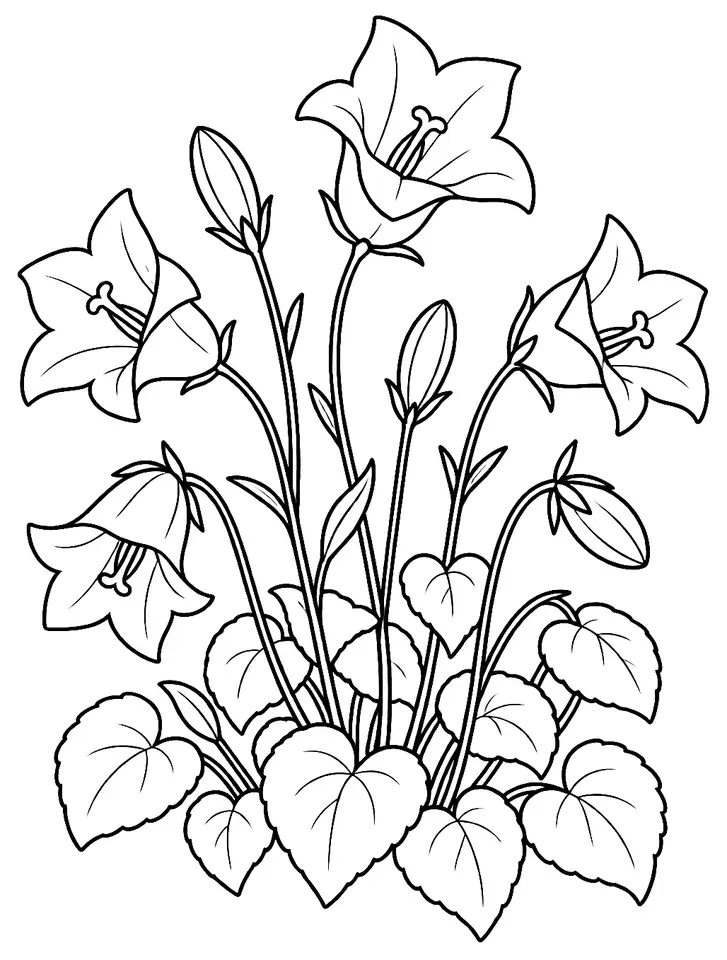 Coloriage de Campanule des Carpates : dessin au trait noir à colorier