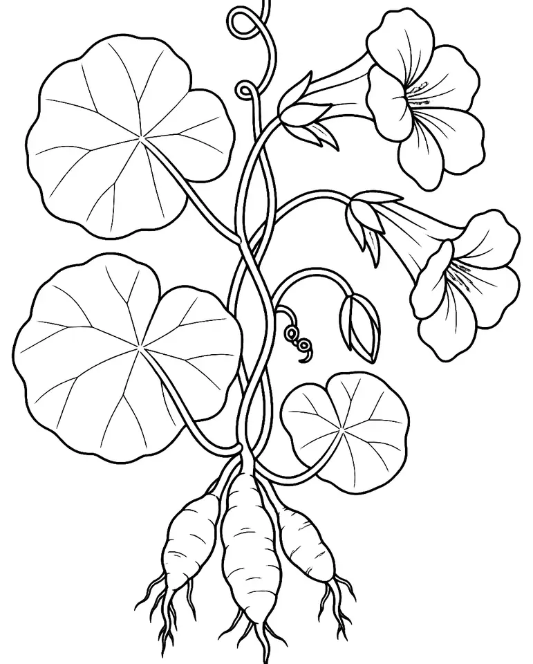 Coloriage de Capucine tubéreuse : dessin au trait noir à colorier