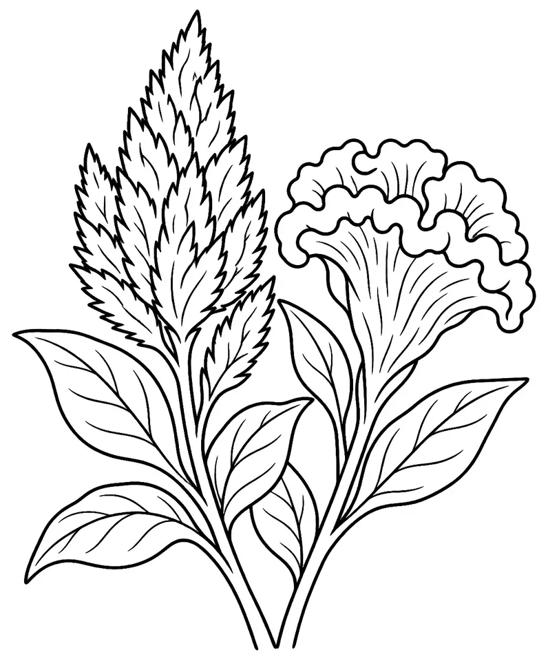 Coloriage de Célosie : dessin au trait noir à colorier