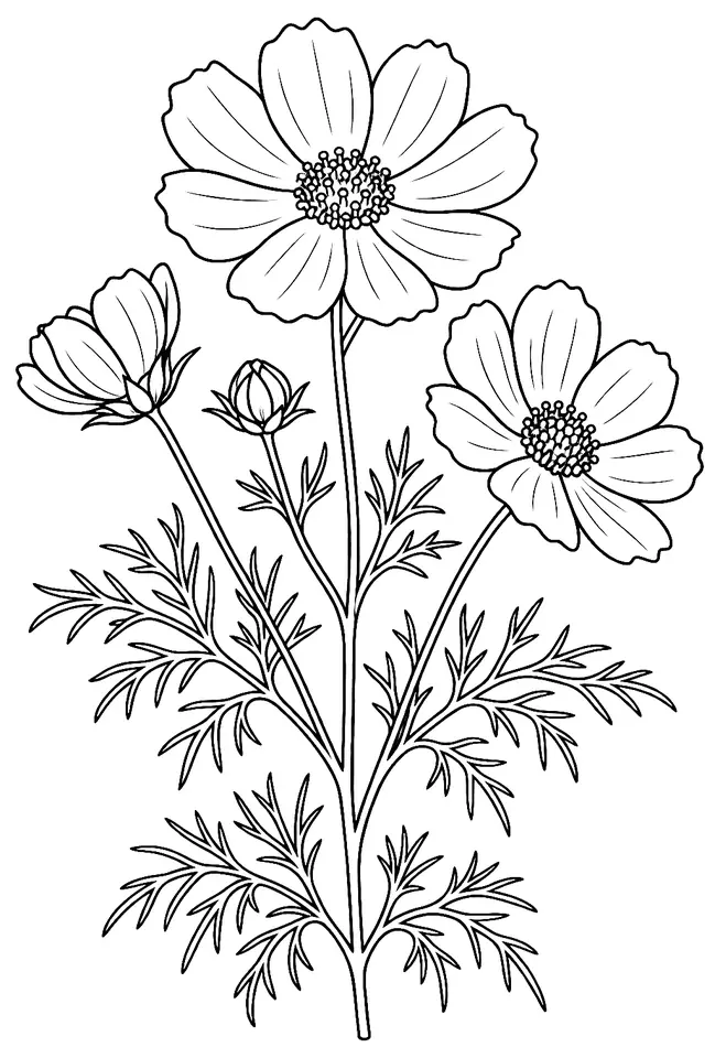 Coloriage de Cosmos : dessin au trait noir à colorier