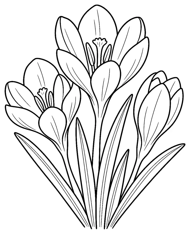 Coloriage de Crocus : dessin au trait noir à colorier