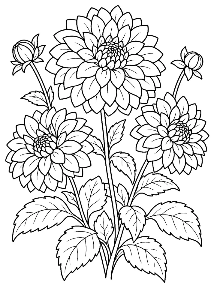 Coloriage de Dahlia : dessin au trait noir à colorier