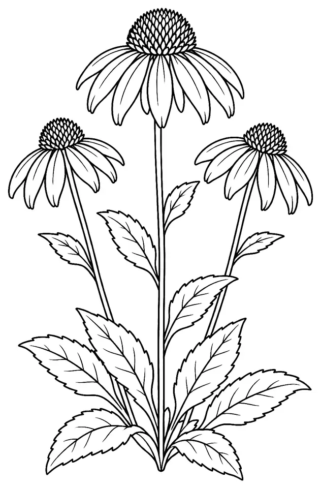 Coloriage de Échinacée pourpre : dessin au trait noir à colorier