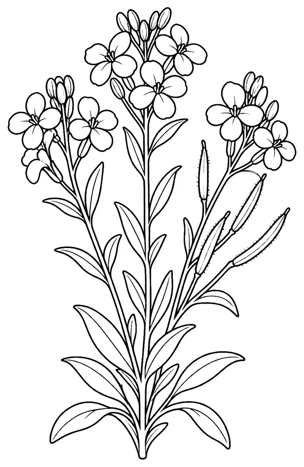 Coloriage de Giroflée des murailles : dessin au trait noir à colorier