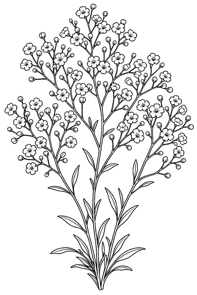 Coloriage de Gypsophile paniculée : dessin au trait noir à colorier