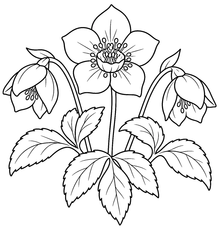 Coloriage de Hellébore : dessin au trait noir à colorier