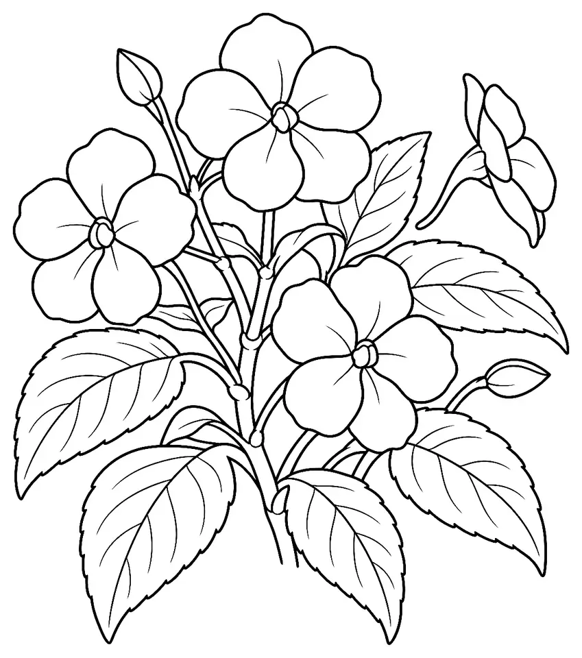 Coloriage de Balsamine de Waller : dessin au trait noir à colorier