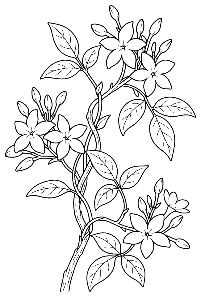 Coloriage de Jasmin officinal : dessin au trait noir à colorier