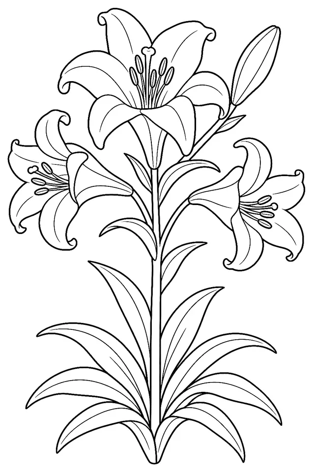 Coloriage de Lys blanc : dessin au trait noir à colorier