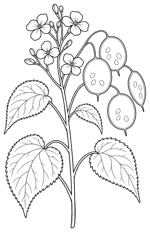 Coloriage de Monnaie-du-pape : dessin au trait noir à colorier