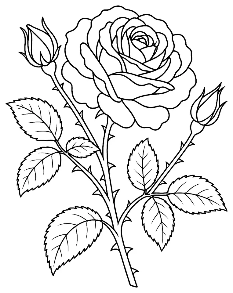 Coloriage de Rose : dessin au trait noir à colorier