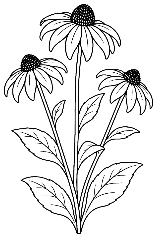 Coloriage de Rudbeckia : dessin au trait noir à colorier
