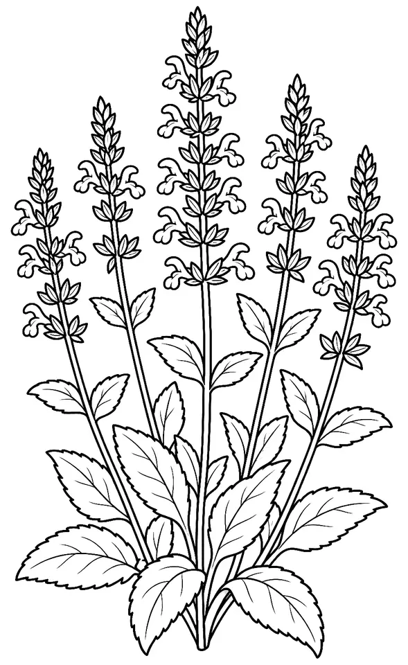 Coloriage de Sauge des bois : dessin au trait noir à colorier