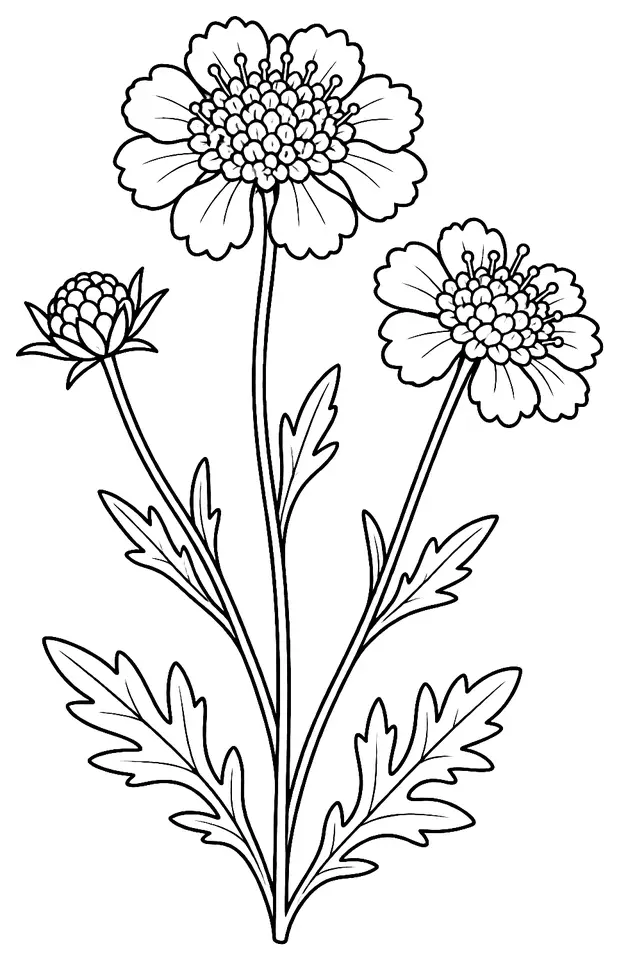 Coloriage de Scabieuse : dessin au trait noir à colorier