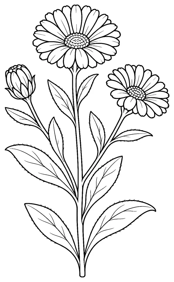 Coloriage de Souci officinal : dessin au trait noir à colorier