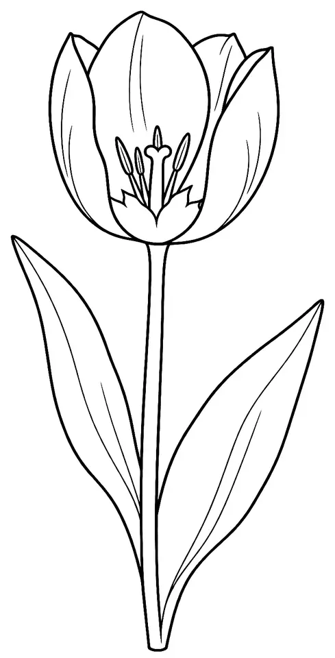 Coloriage de Tulipe : dessin au trait noir à colorier