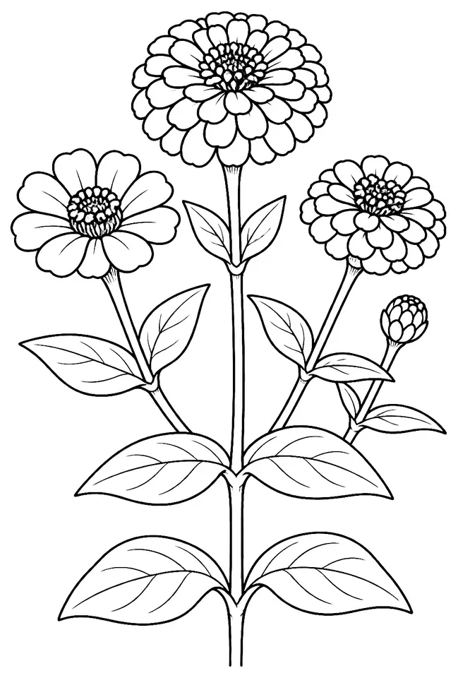 Coloriage de Zinnia : dessin au trait noir à colorier