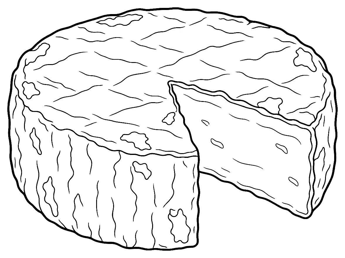 Coloriage de Camembert de Normandie : dessin au trait noir à colorier