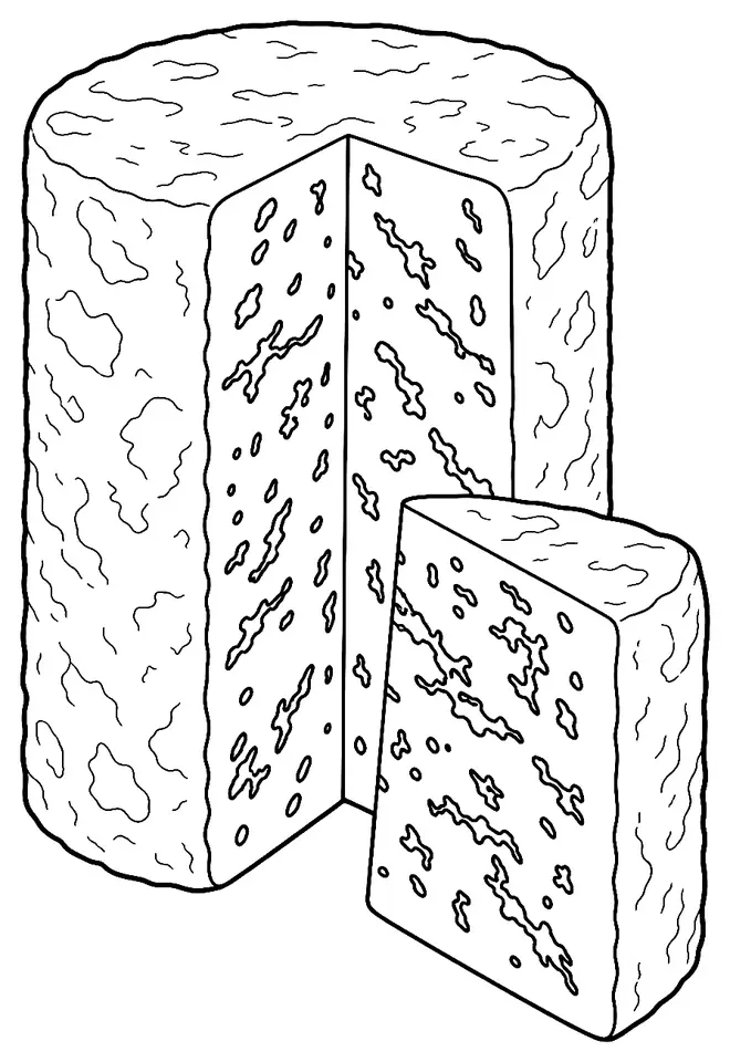 Coloriage de Fourme d’Ambert : dessin au trait noir à colorier