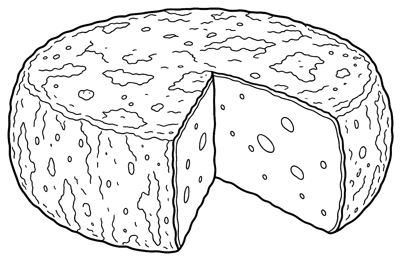 Coloriage de Tomme de Savoie : dessin au trait noir à colorier