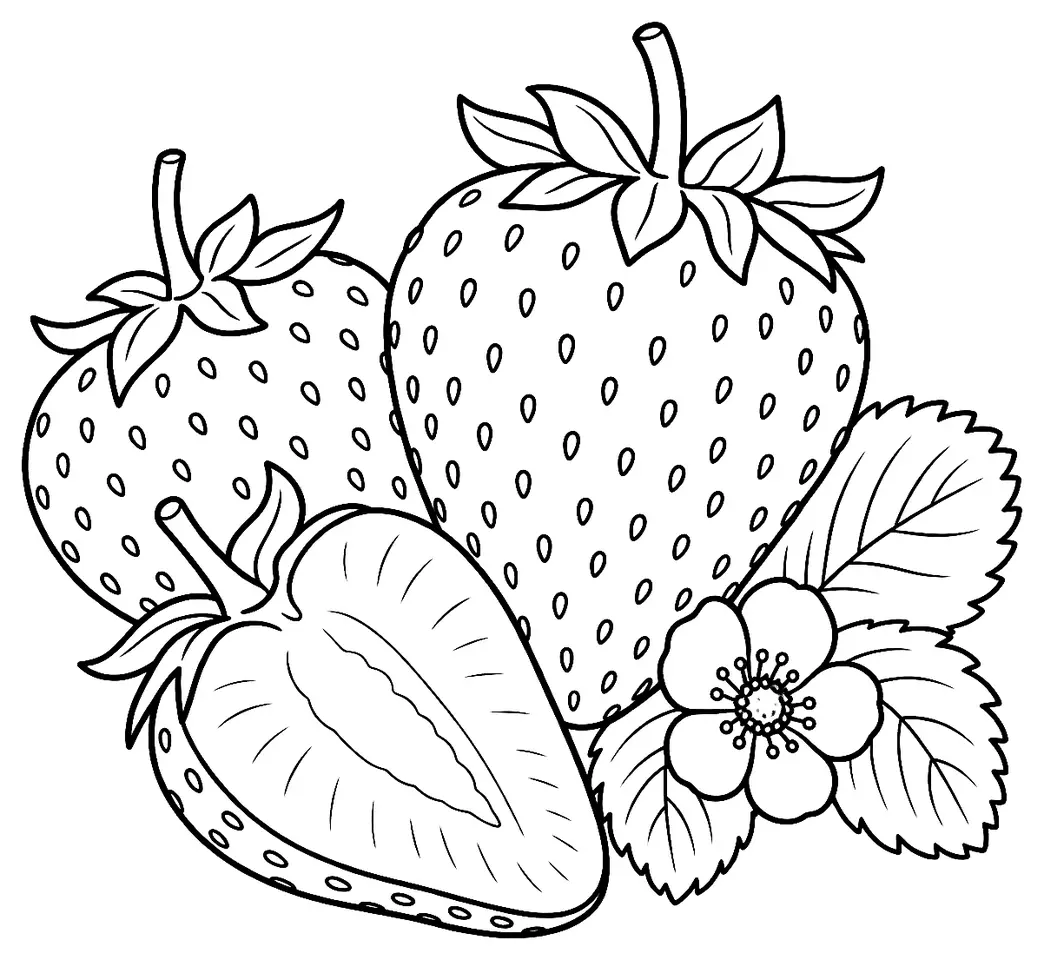 Coloriage de Fraise de Nîmes : dessin au trait noir à colorier