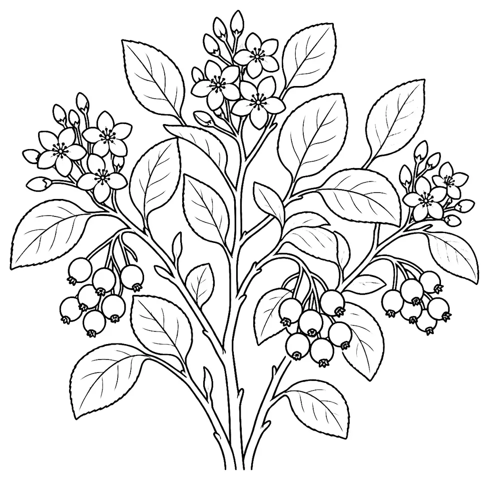 Coloriage de Amélanchier : dessin au trait noir à colorier