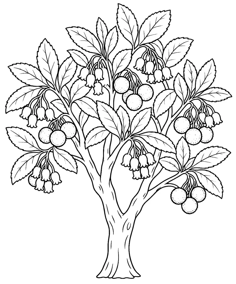 Coloriage de Arbousier : dessin au trait noir à colorier