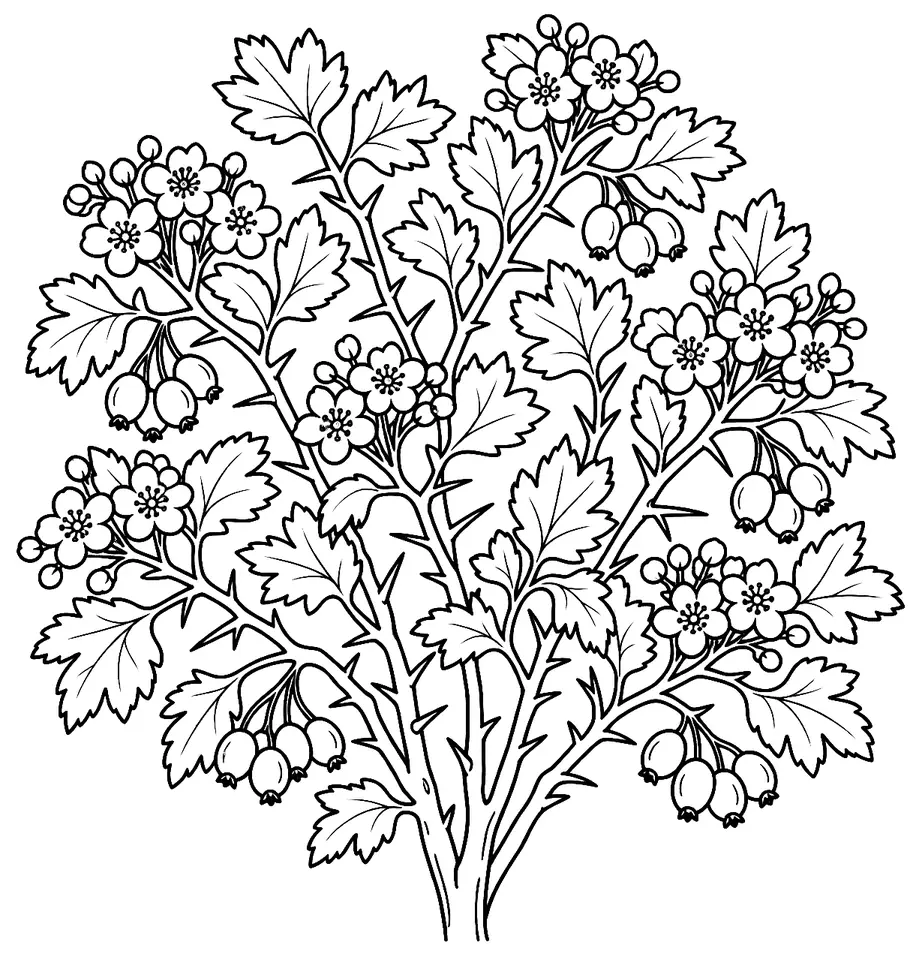 Coloriage de Aubépine monogyne : dessin au trait noir à colorier