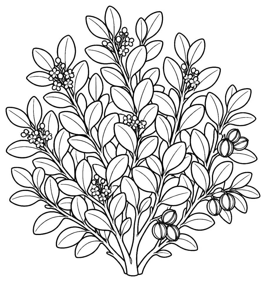 Coloriage de Buis commun : dessin au trait noir à colorier