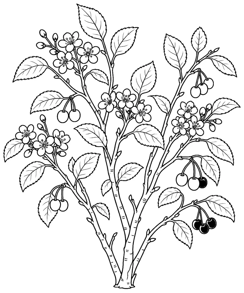 Coloriage de Cerisier de Sainte-Lucie : dessin au trait noir à colorier