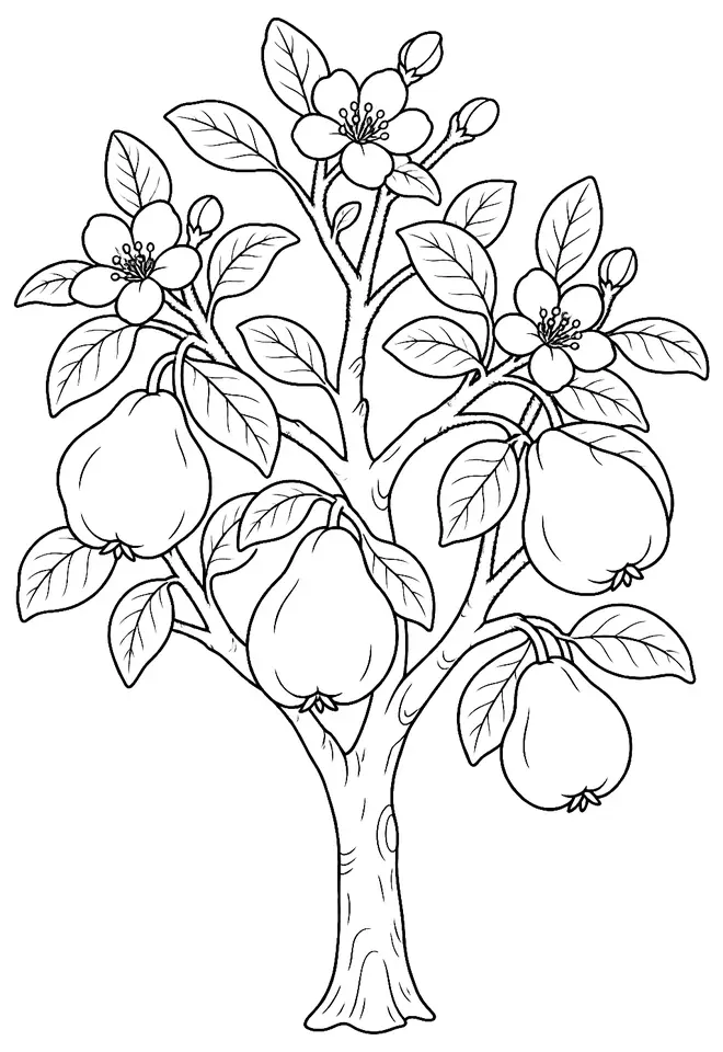 Coloriage de Cognassier : dessin au trait noir à colorier