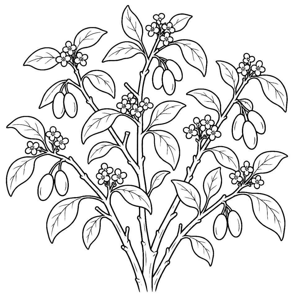 Coloriage de Cornouiller mâle : dessin au trait noir à colorier