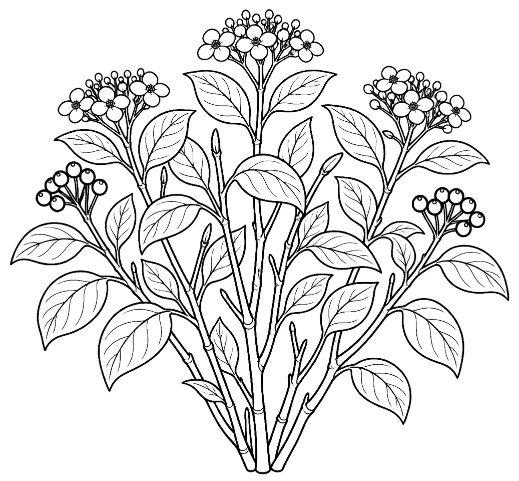 Coloriage de Cornouiller sanguin : dessin au trait noir à colorier