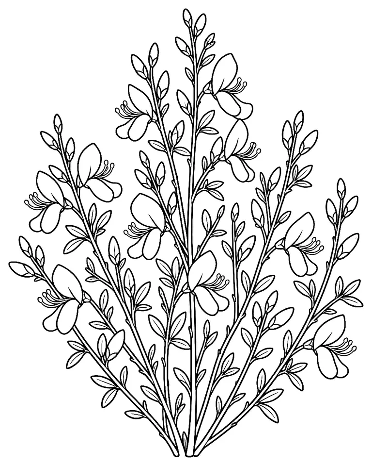 Coloriage de Genêt à balais : dessin au trait noir à colorier