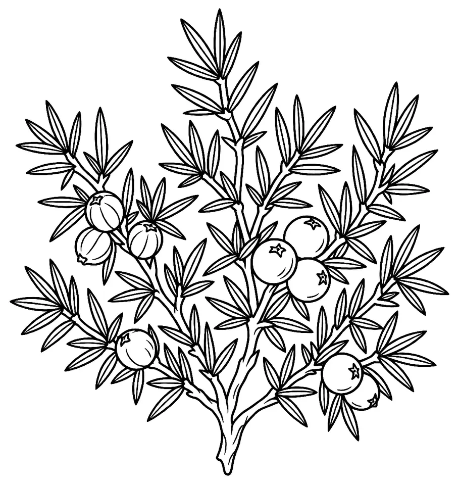 Coloriage de Genévrier commun : dessin au trait noir à colorier