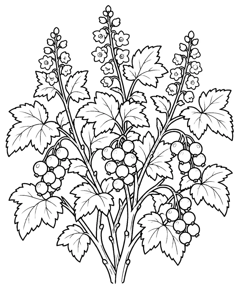 Coloriage de Groseillier des Alpes : dessin au trait noir à colorier