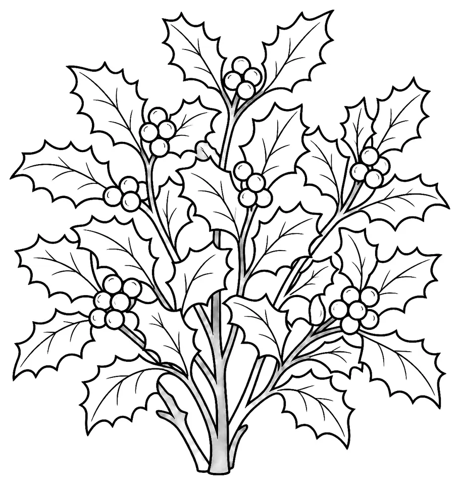 Coloriage de Houx : dessin au trait noir à colorier