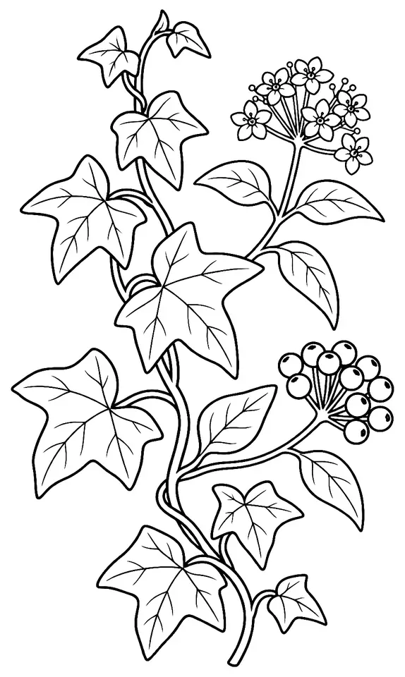 Coloriage de Lierre grimpant : dessin au trait noir à colorier