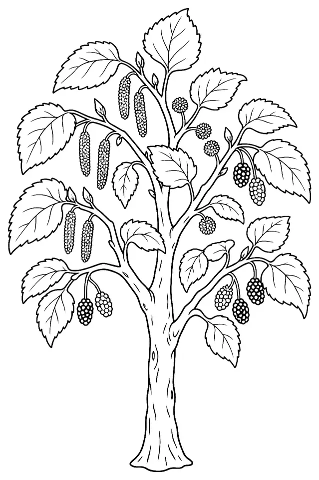 Coloriage de Mûrier blanc : dessin au trait noir à colorier