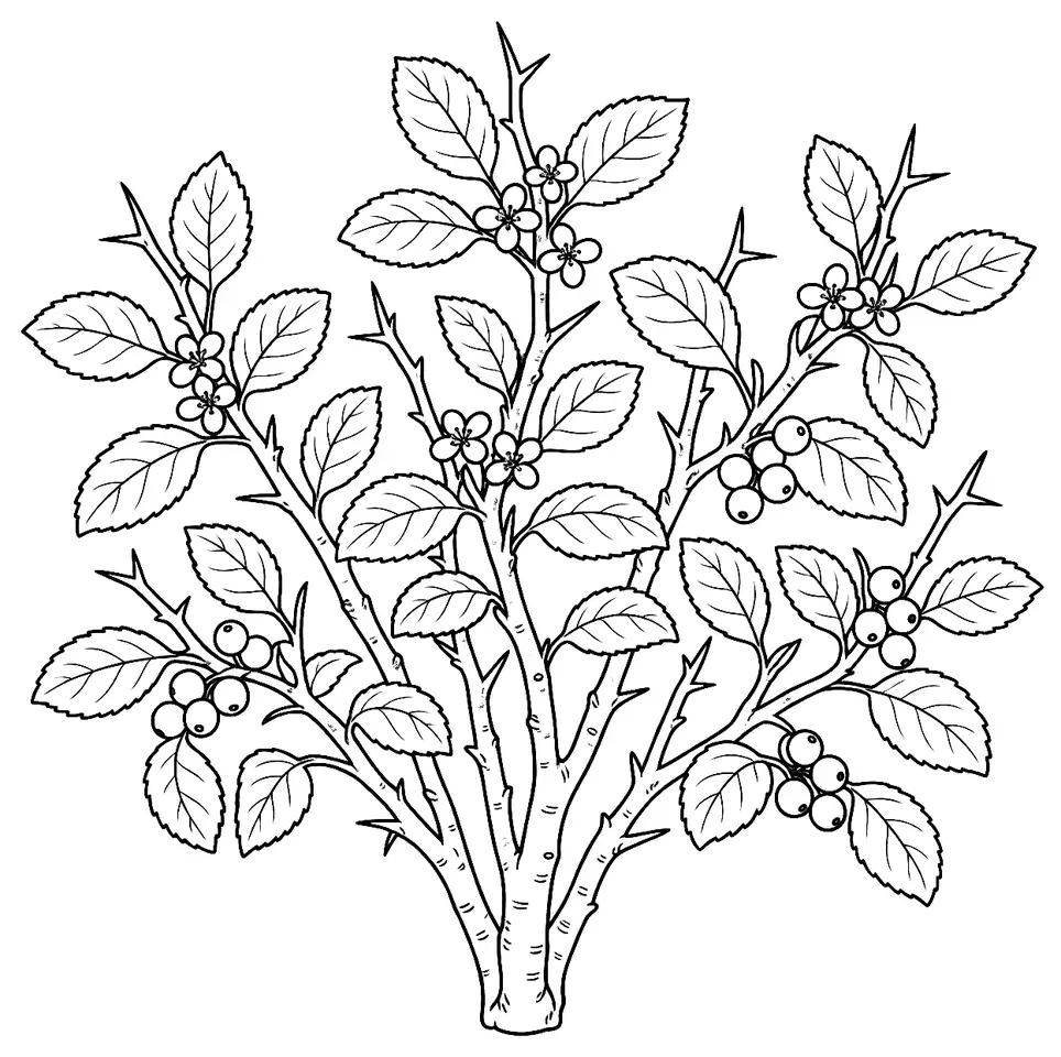 Coloriage de Nerprun purgatif : dessin au trait noir à colorier
