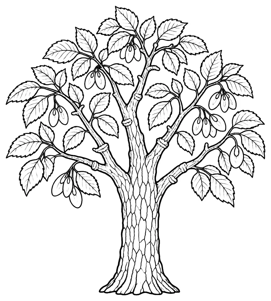Coloriage de Orme champêtre : dessin au trait noir à colorier