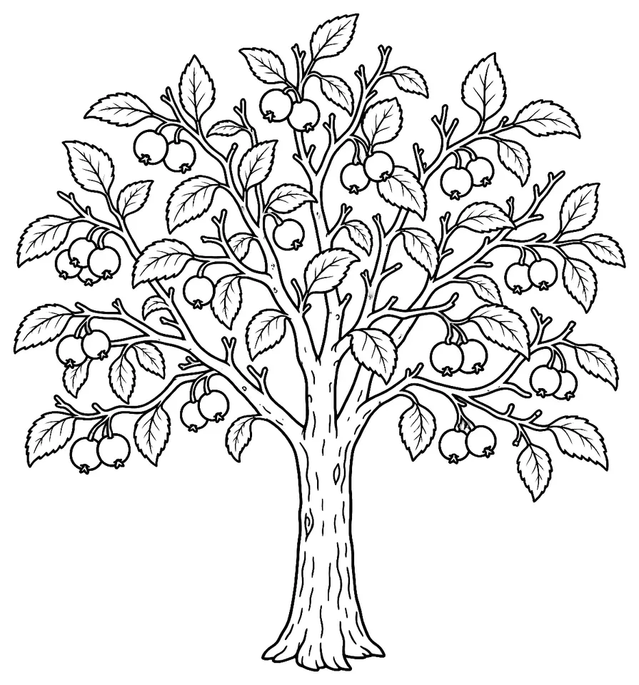 Coloriage de Pommier sauvage : dessin au trait noir à colorier