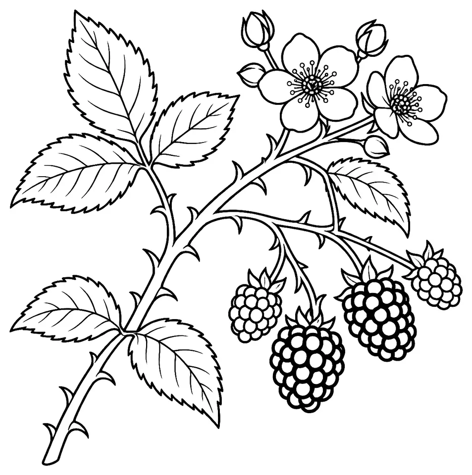 Coloriage de Ronce commune : dessin au trait noir à colorier