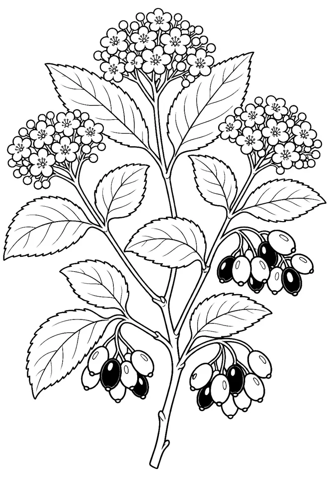 Coloriage de Viorne lantane : dessin au trait noir à colorier