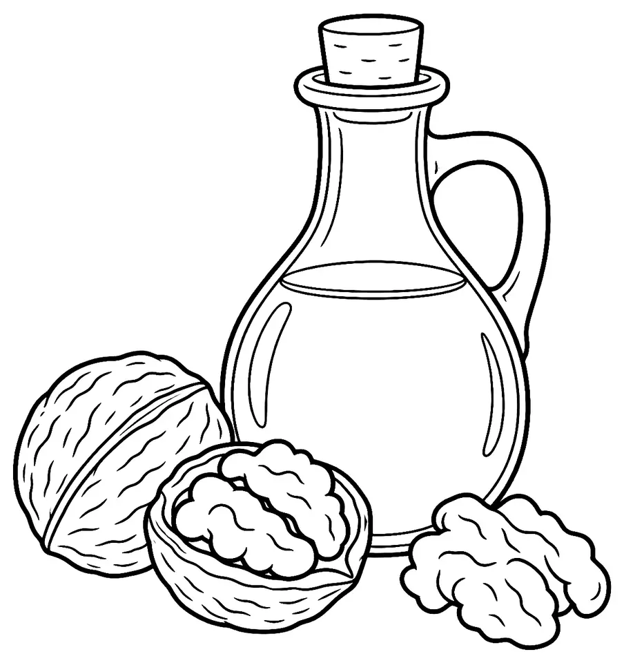 Coloriage de Huile de noix : dessin au trait noir à colorier