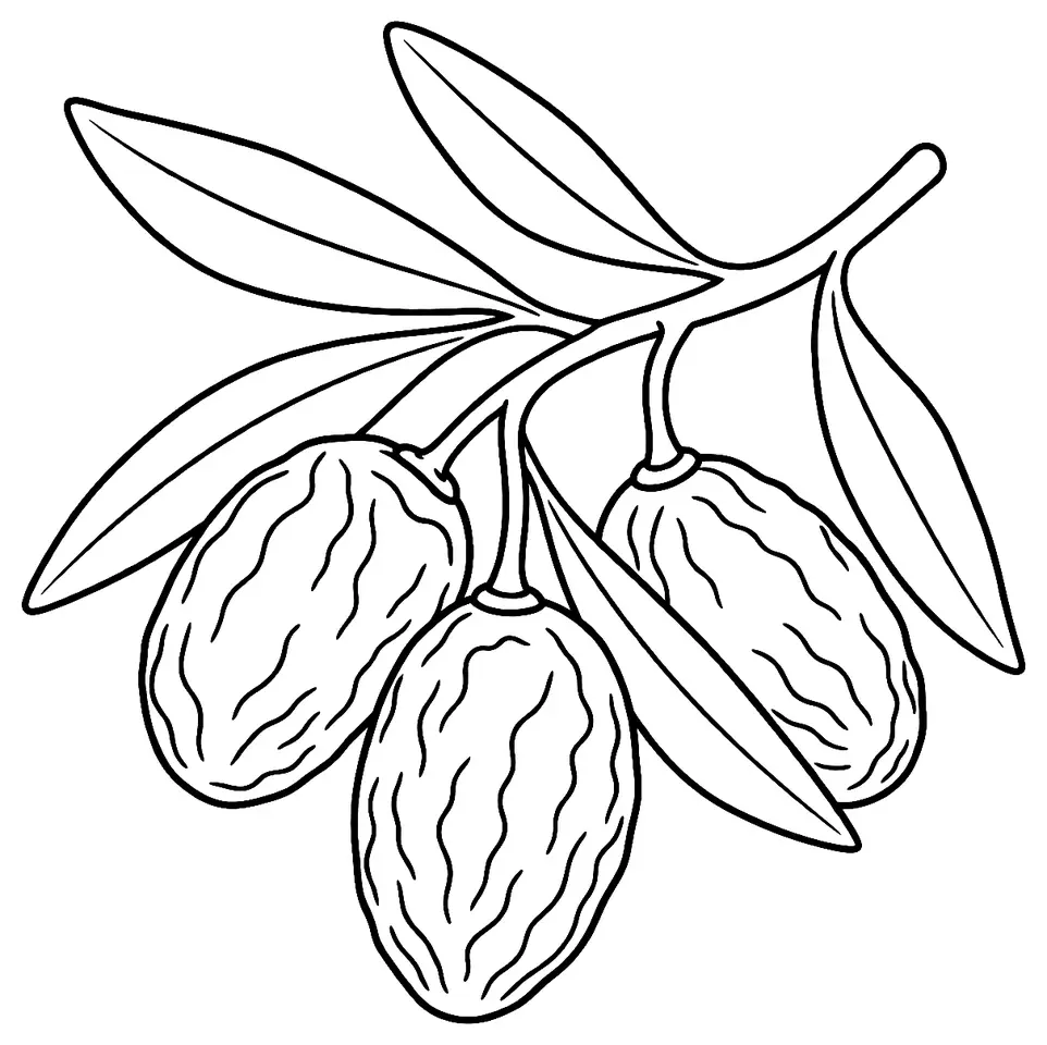 Coloriage de Olive noire de Nyons : dessin au trait noir à colorier