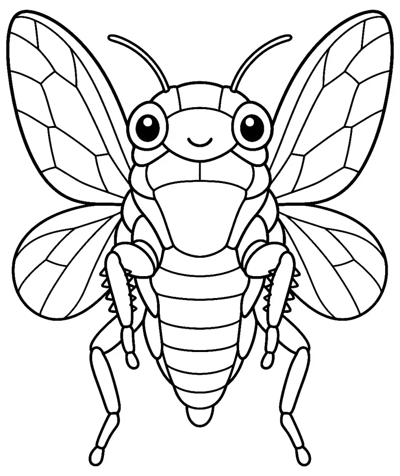 Coloriage de Cigale commune : dessin au trait noir à colorier